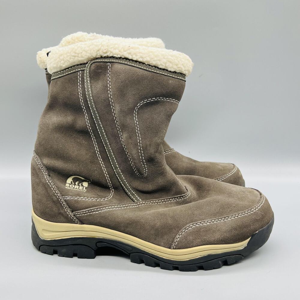 Sorel Boots Womens 10 Brown Suede Water Fall Waterproof Lined Winter Snow Shoes
